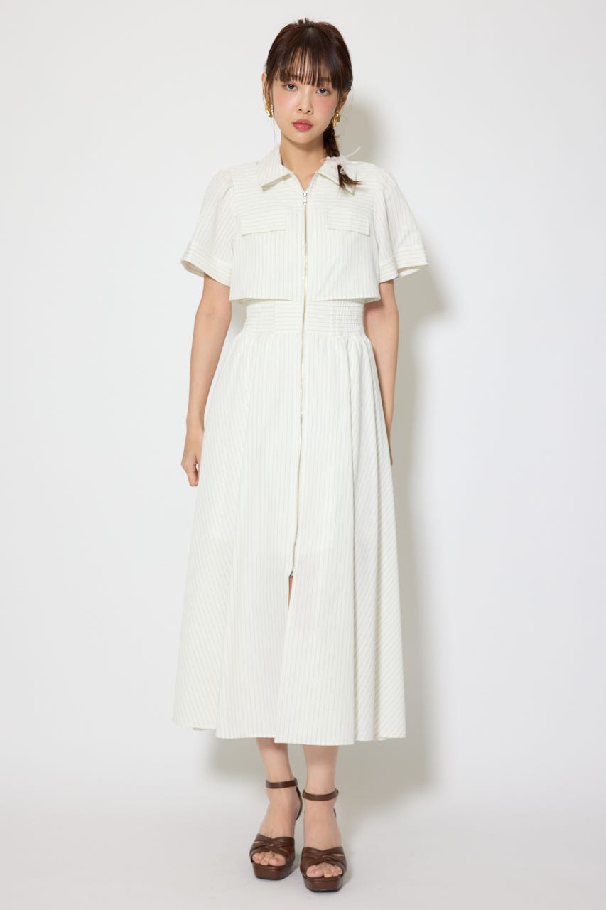 バストフレアワンピース 柄WHT S