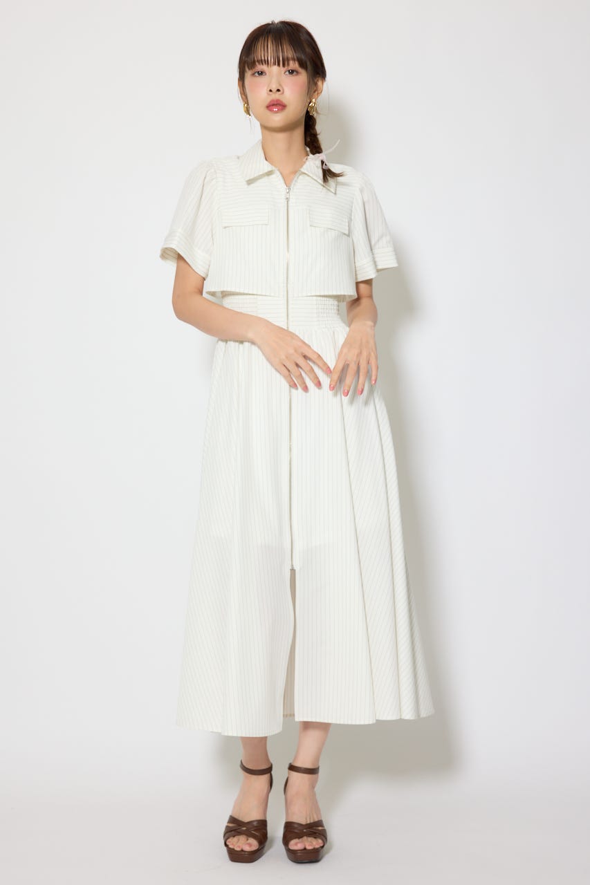 バストフレアワンピース 柄WHT S