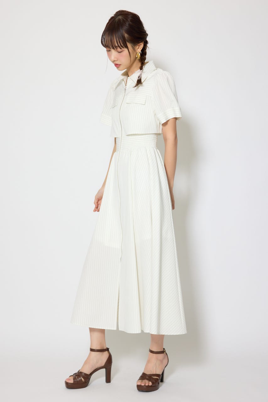 バストフレアワンピース 柄WHT S