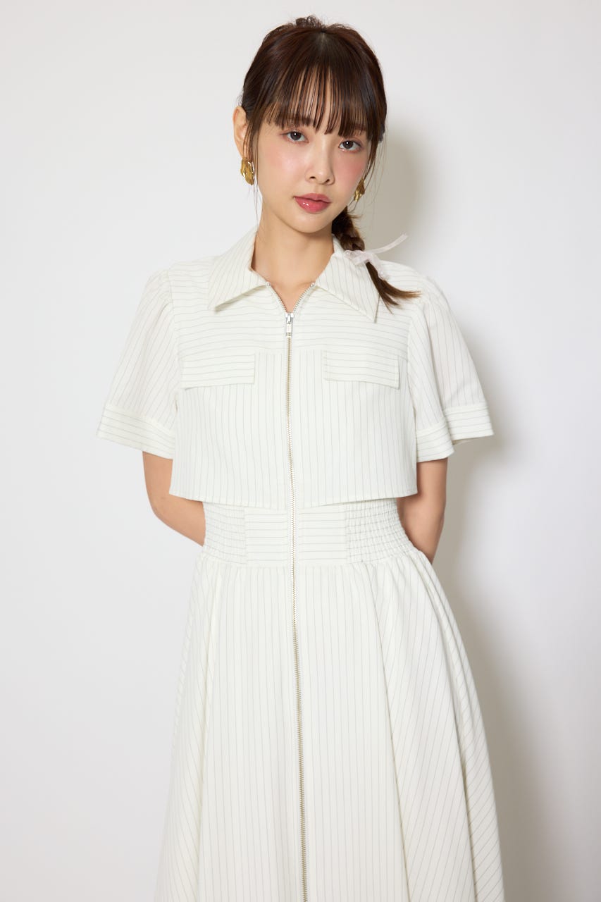 バストフレアワンピース 柄WHT S