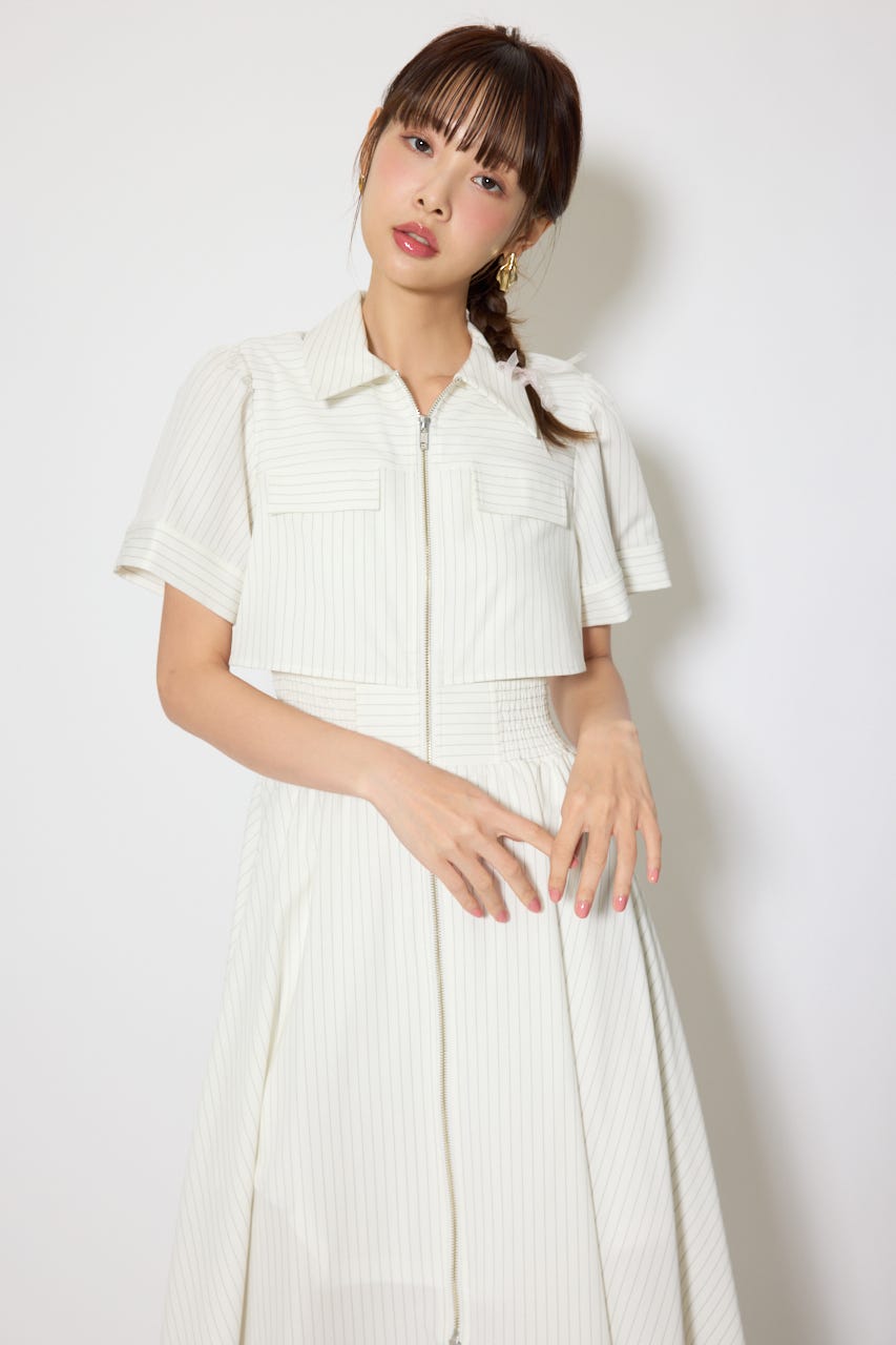 バストフレアワンピース 柄WHT S