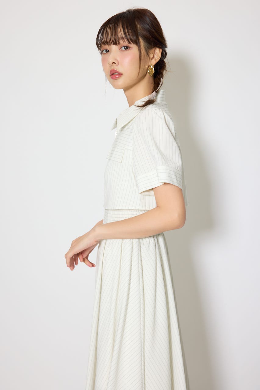 バストフレアワンピース 柄WHT S