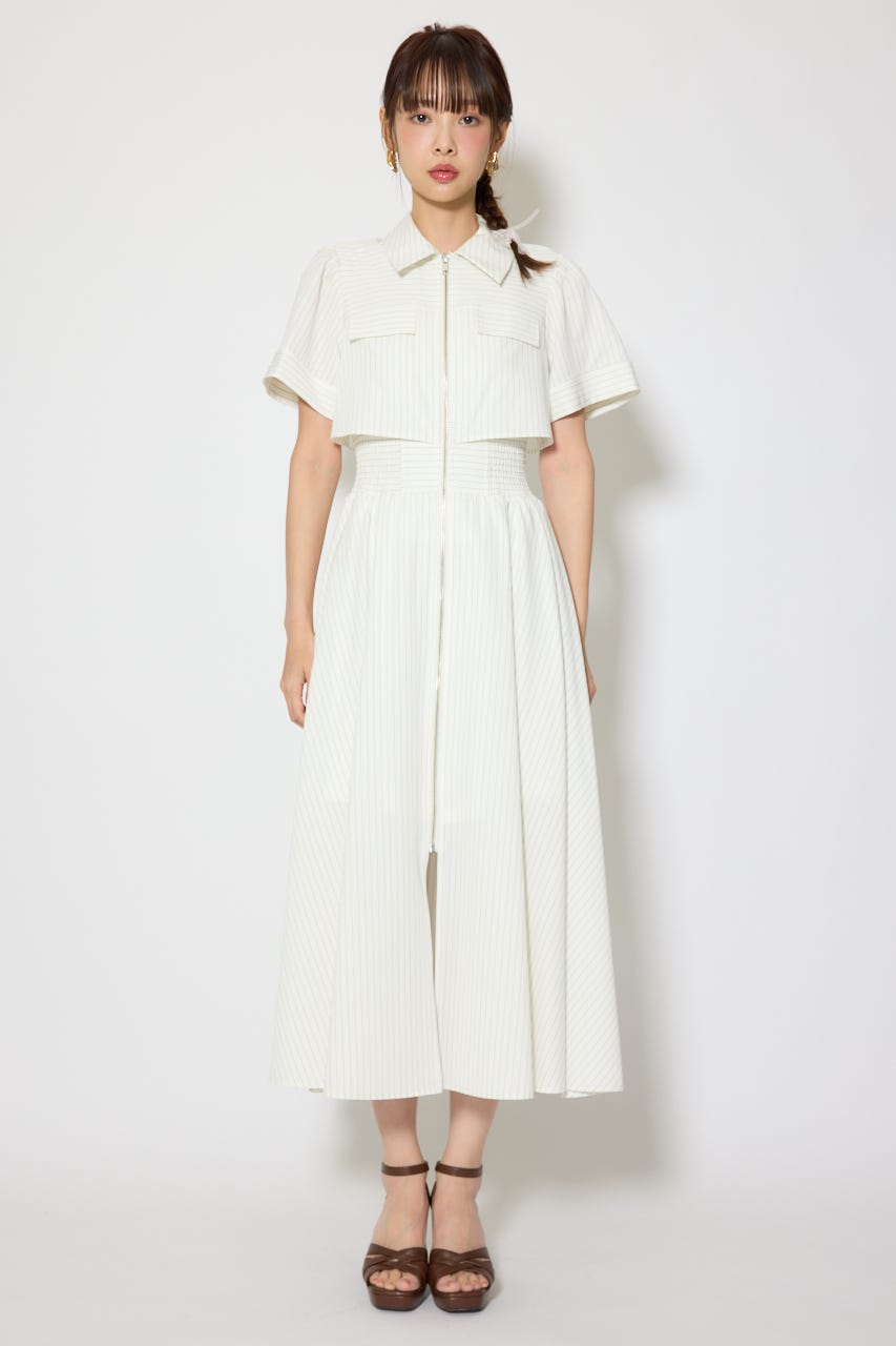 バストフレアワンピース 柄WHT S