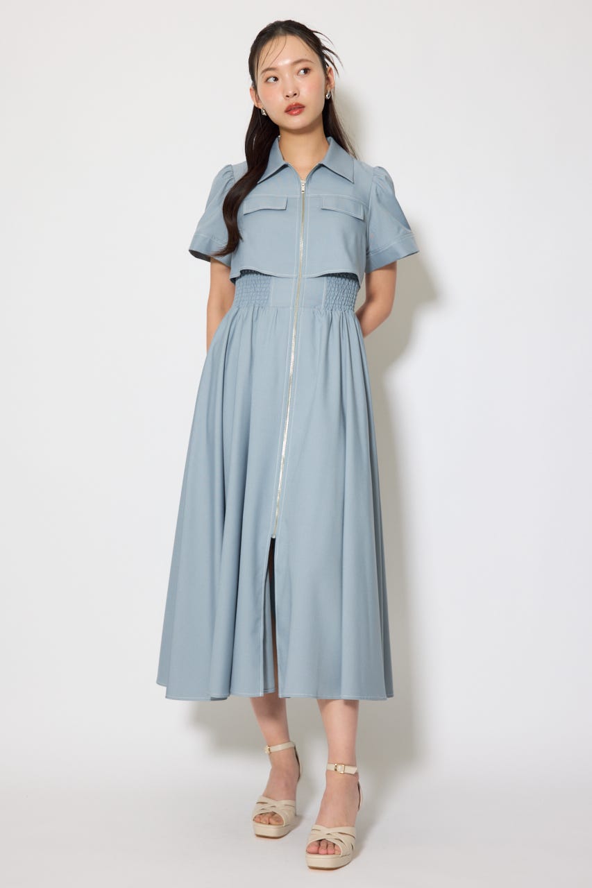 バストフレアワンピース L/BLU S