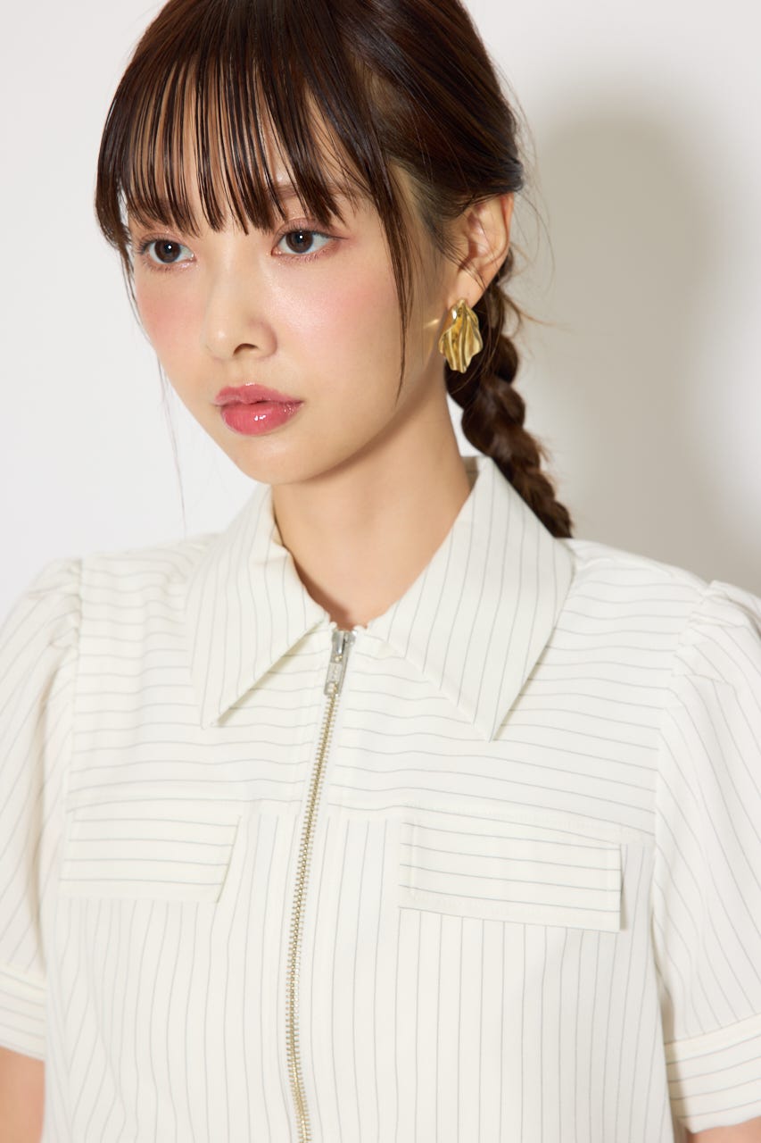 バストフレアミニワンピース 柄WHT M