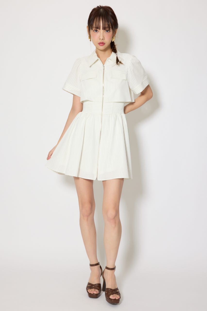 バストフレアミニワンピース 柄WHT M