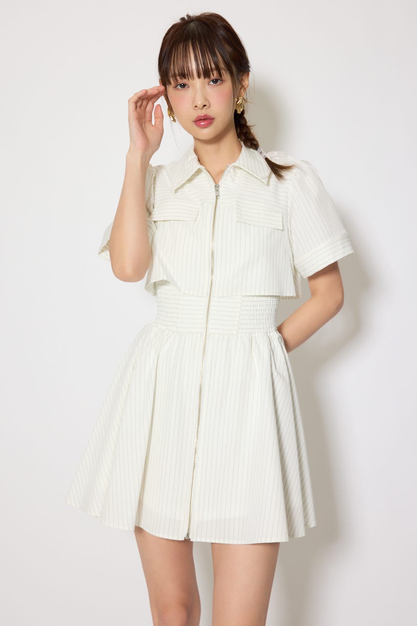 バストフレアミニワンピース 柄WHT M