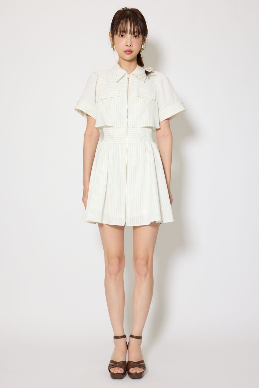 バストフレアミニワンピース 柄WHT M