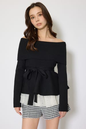 チュールレイヤードペプラムニットトップス