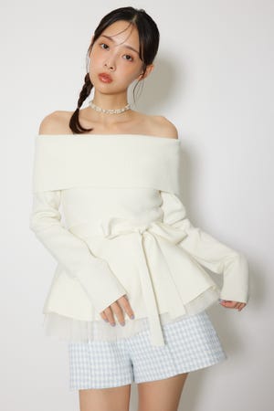 チュールレイヤードペプラムニットトップス