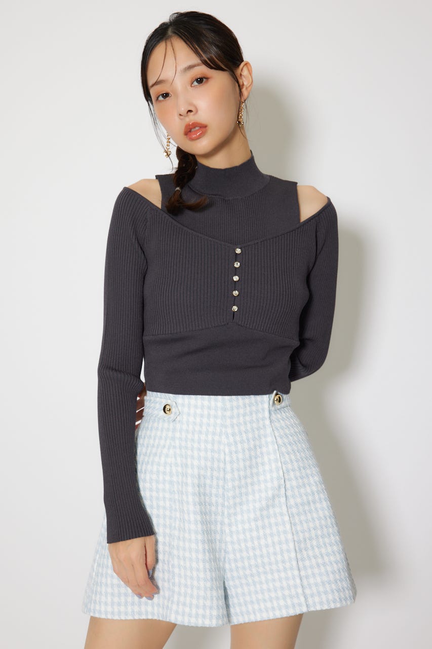 レイヤードニットトップス L/BLK FREE