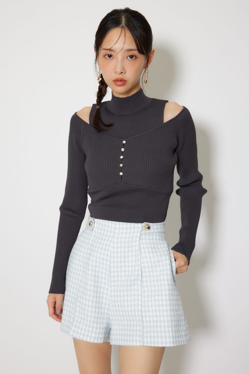 レイヤードニットトップス L/BLK FREE