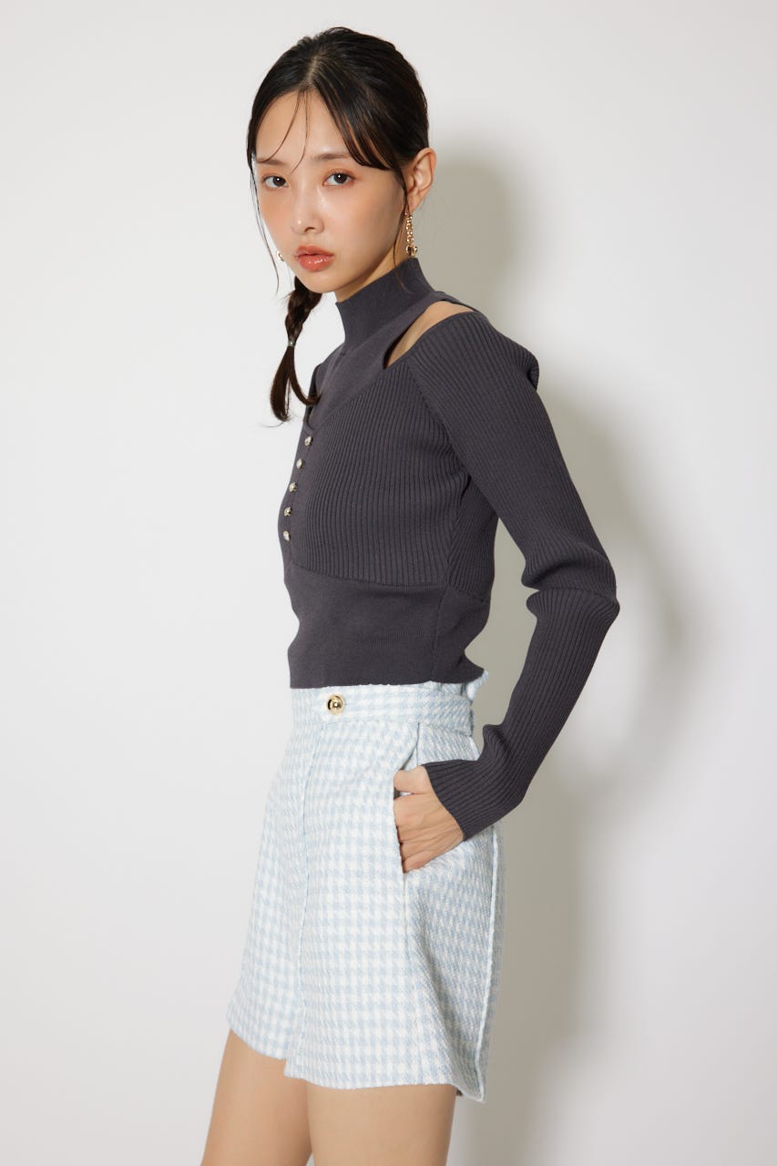 レイヤードニットトップス L/BLK FREE