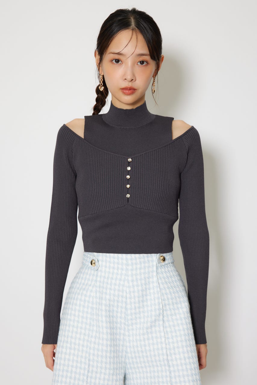 レイヤードニットトップス L/BLK FREE