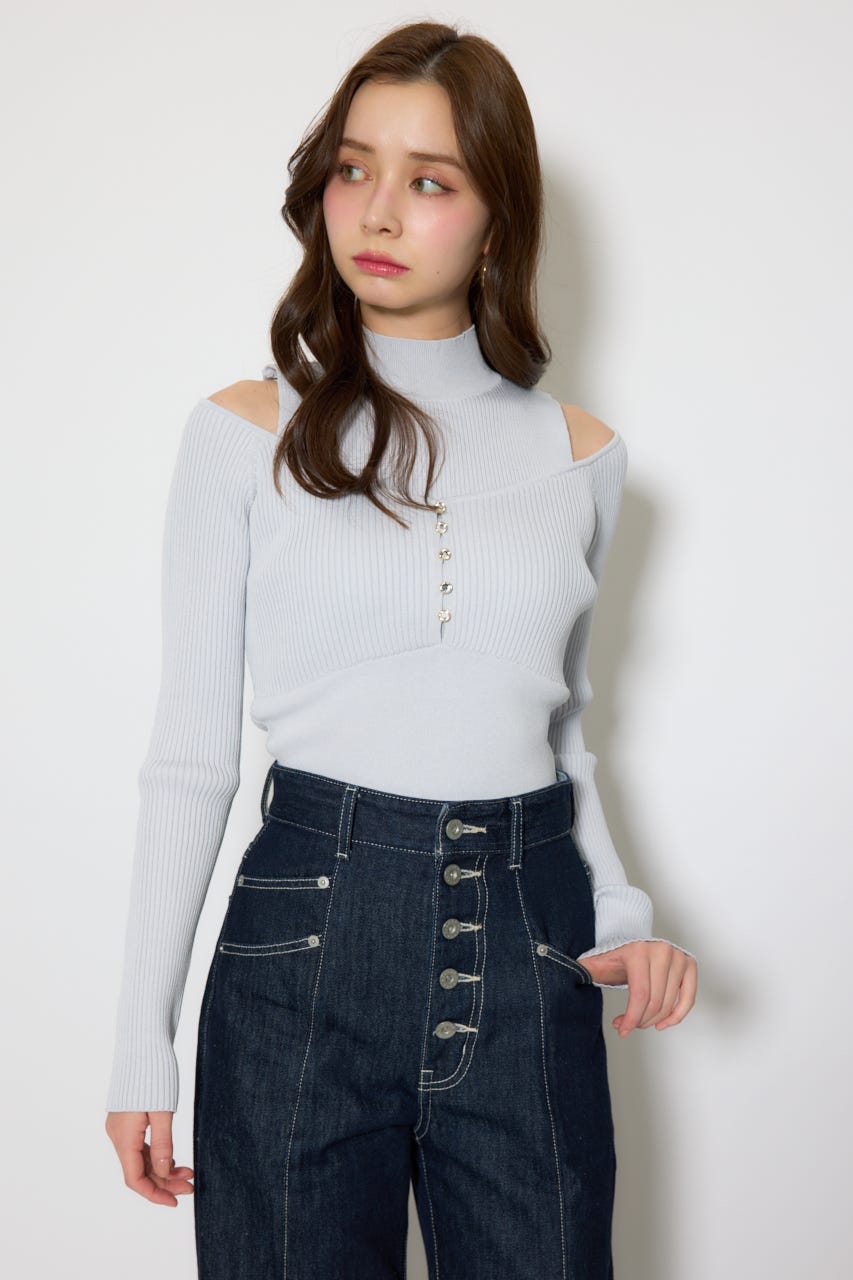 レイヤードニットトップス L/BLU FREE