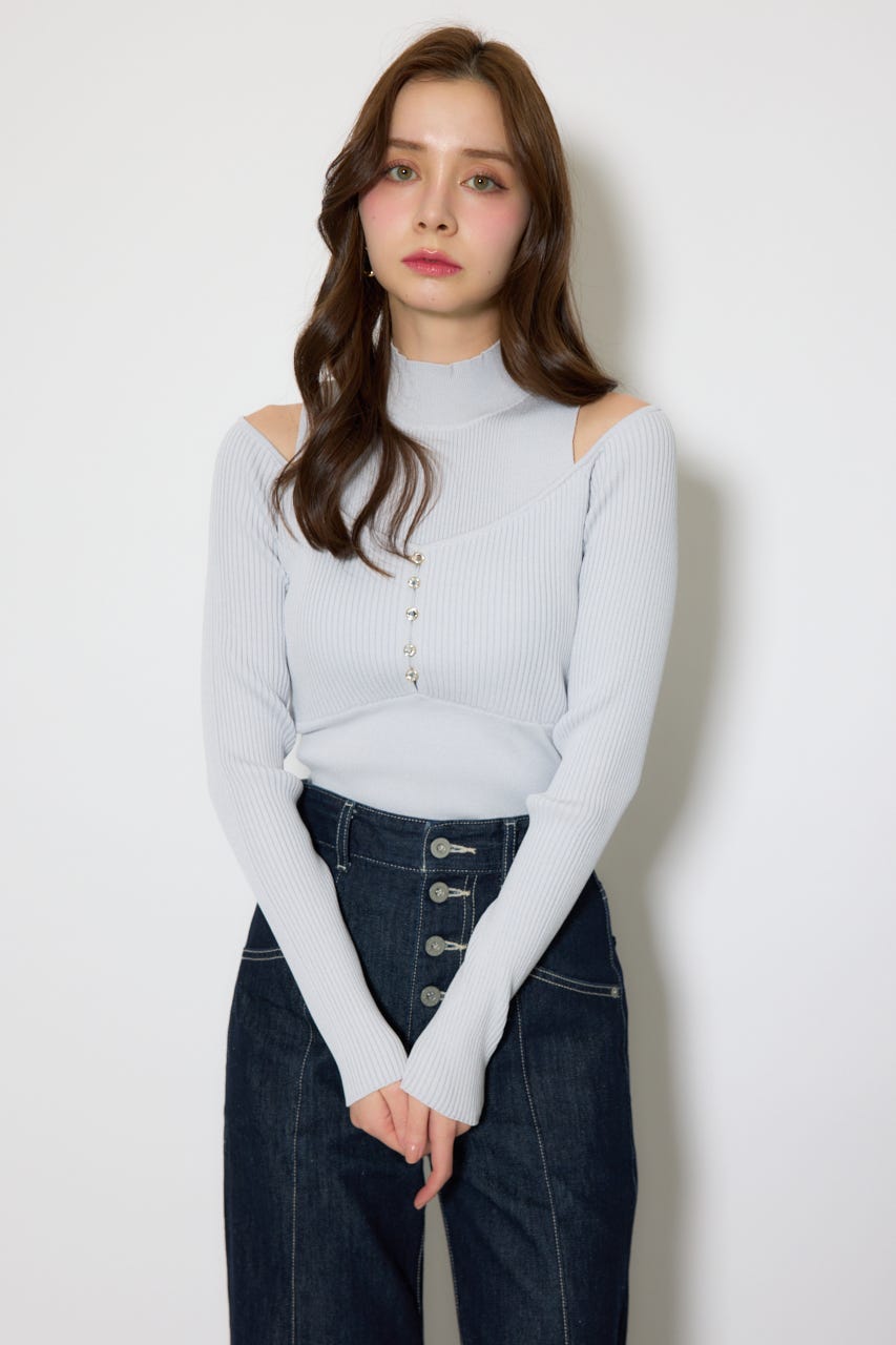 レイヤードニットトップス L/BLU FREE