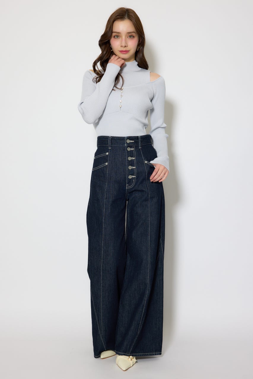 レイヤードニットトップス L/BLU FREE