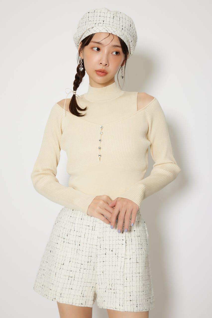 レイヤードニットトップス L/YEL FREE