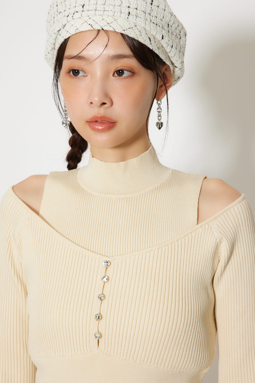 レイヤードニットトップス L/YEL FREE