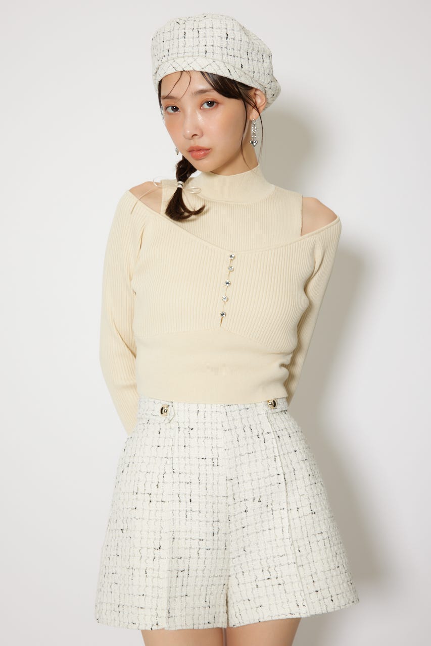 レイヤードニットトップス L/YEL FREE