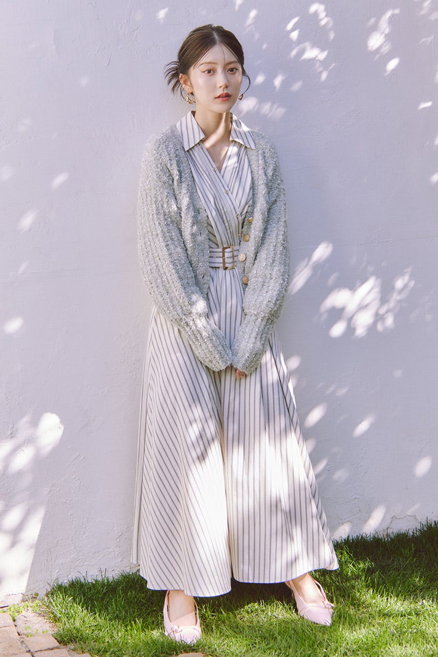 デザインボタンオフショルニットカーディガントップス L/GRN FREE