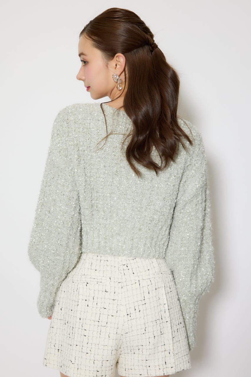 デザインボタンオフショルニットカーディガントップス L/GRN FREE