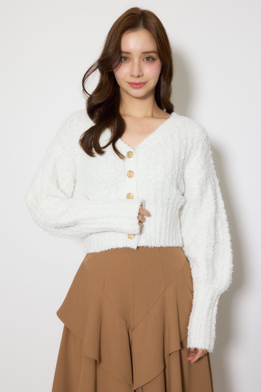 デザインボタンオフショルニットカーディガントップス WHT FREE