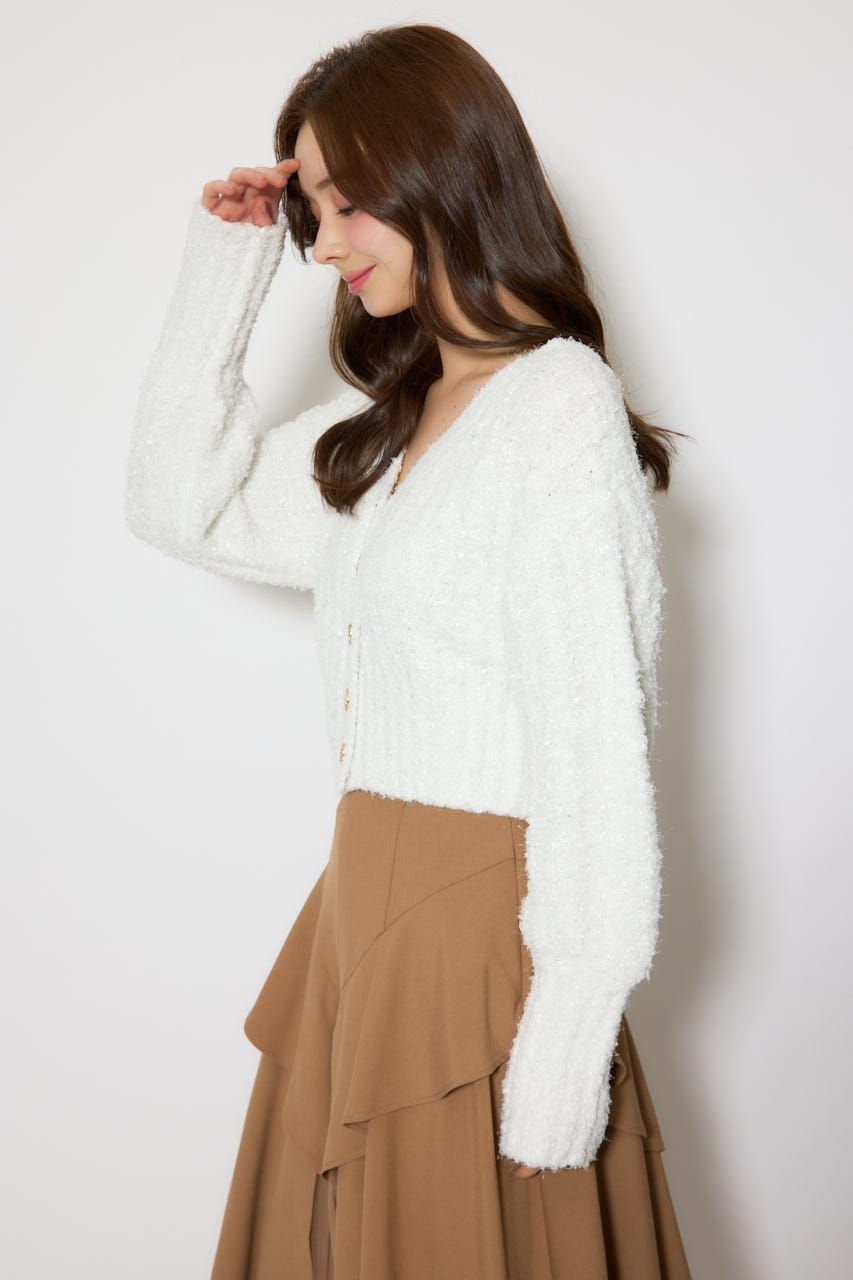 デザインボタンオフショルニットカーディガントップス WHT FREE