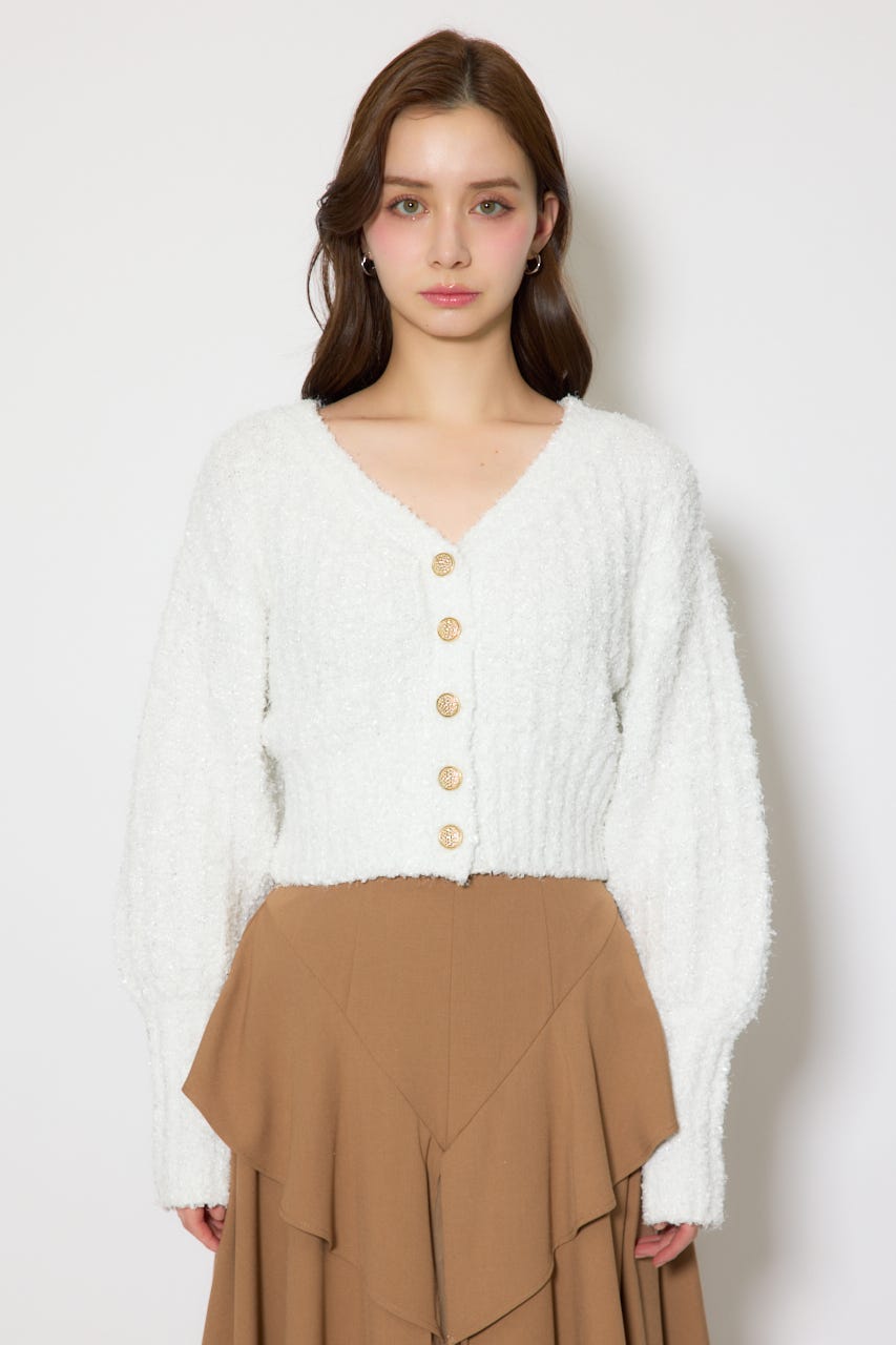 デザインボタンオフショルニットカーディガントップス WHT FREE