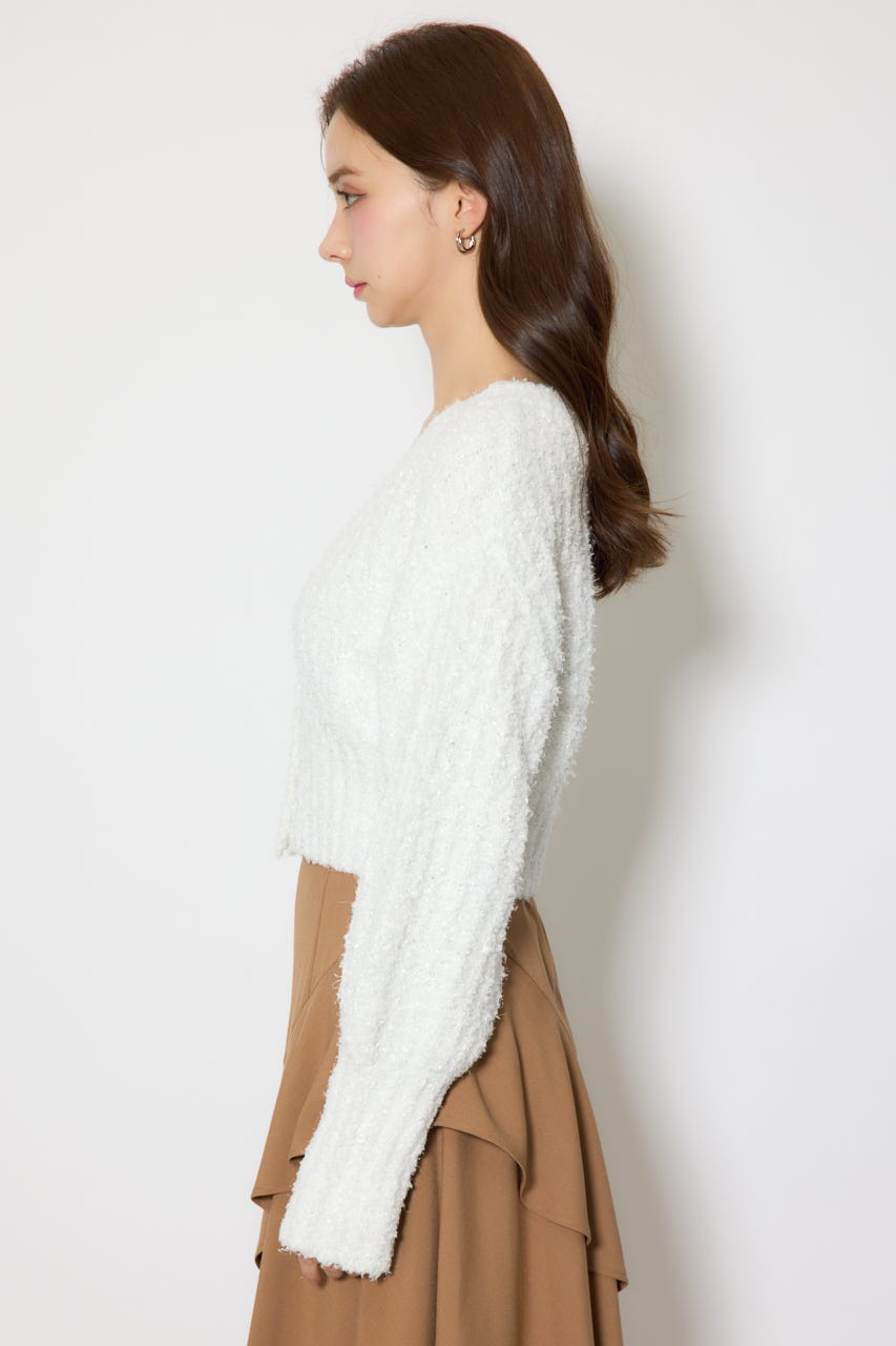 デザインボタンオフショルニットカーディガントップス WHT FREE