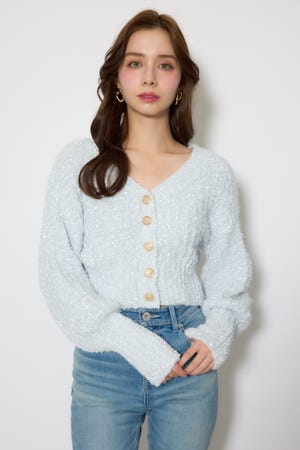 デザインボタンオフショルニットカーディガントップス