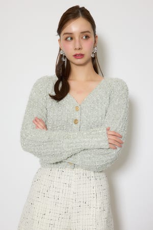 デザインボタンオフショルニットカーディガントップス