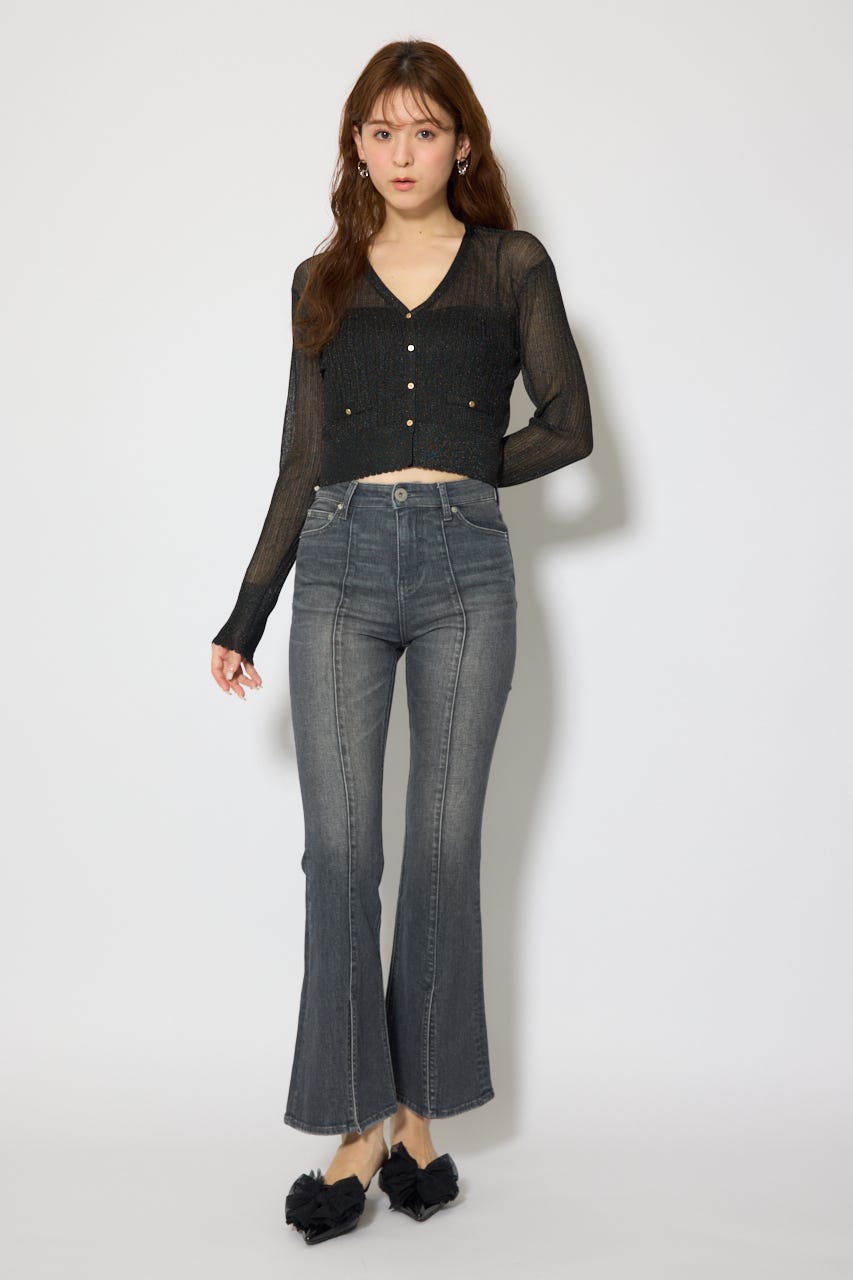 スカラップクロップドニットカーディガン BLK FREE