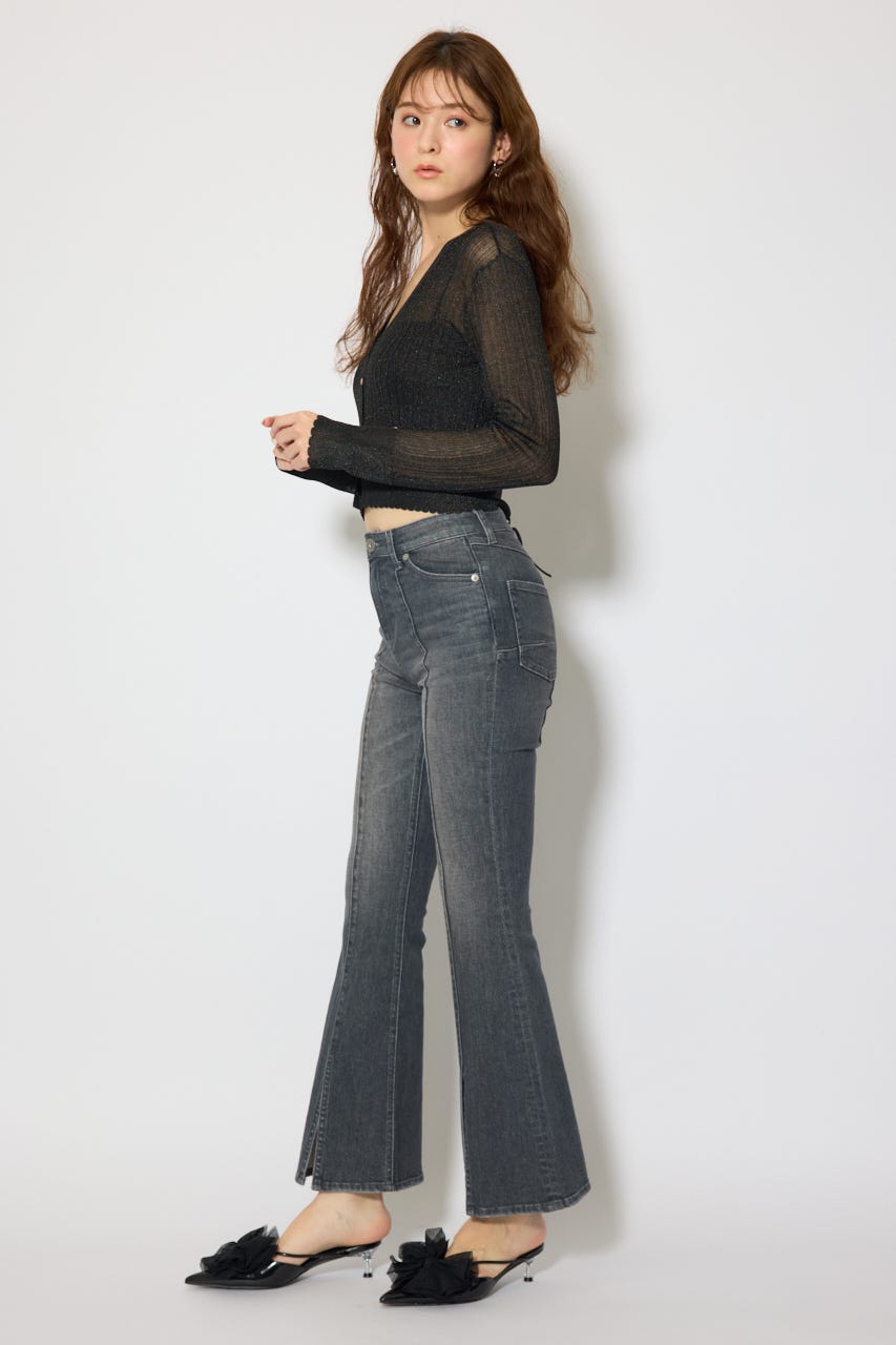 スカラップクロップドニットカーディガン BLK FREE