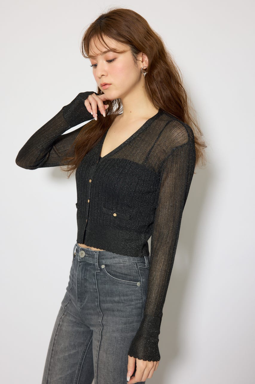 スカラップクロップドニットカーディガン BLK FREE