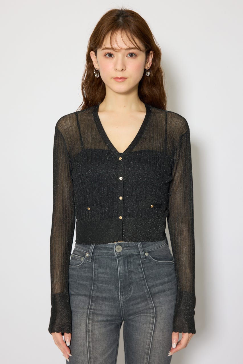 スカラップクロップドニットカーディガン BLK FREE