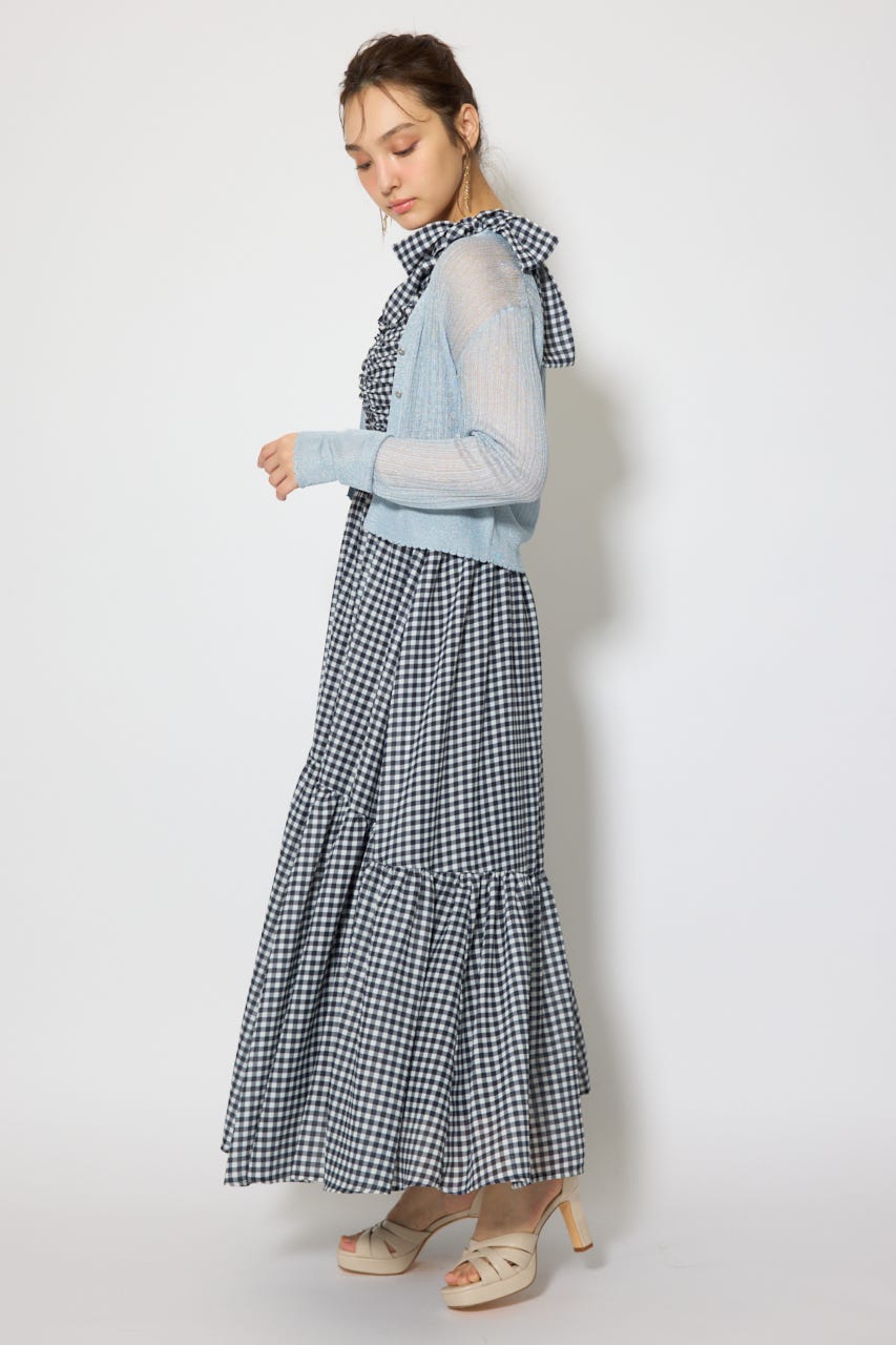 スカラップクロップドニットカーディガン BLU FREE