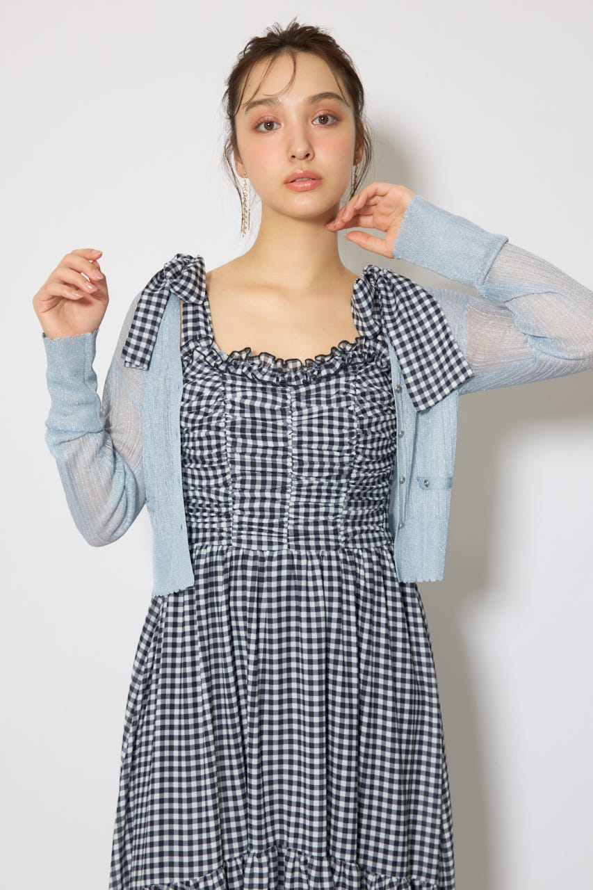 スカラップクロップドニットカーディガン BLU FREE