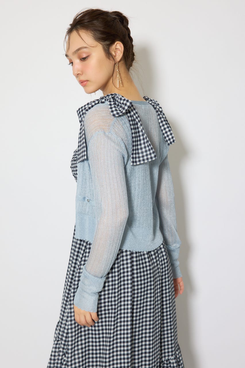 スカラップクロップドニットカーディガン BLU FREE