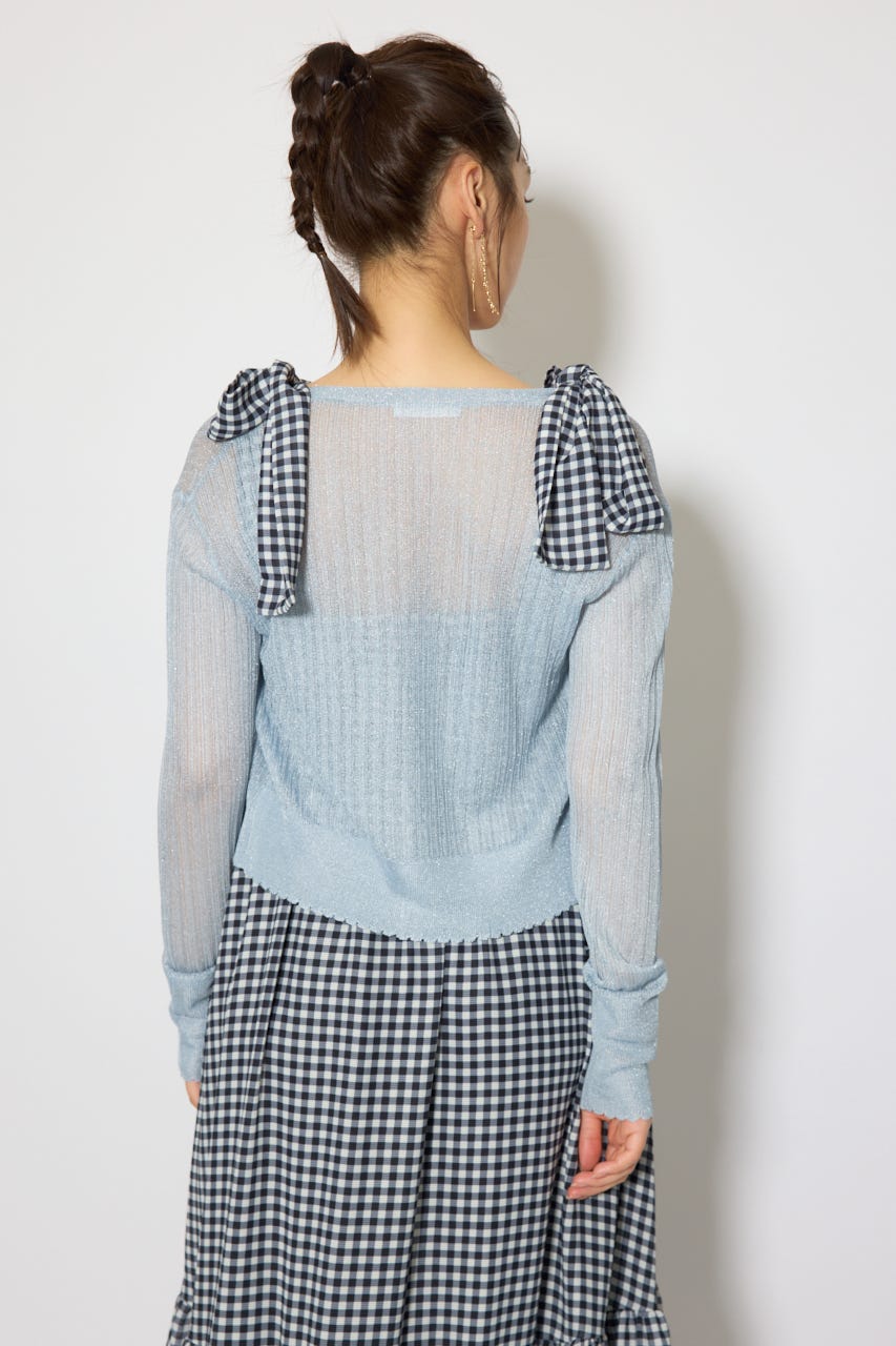 スカラップクロップドニットカーディガン BLU FREE