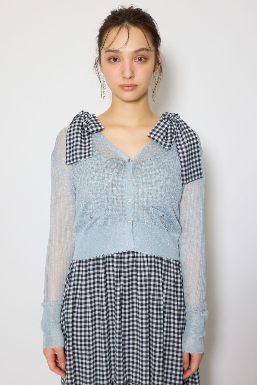 スカラップクロップドニットカーディガン BLU FREE