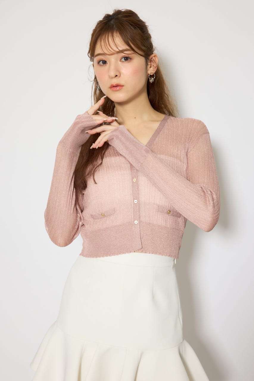 スカラップクロップドニットカーディガン PNK FREE