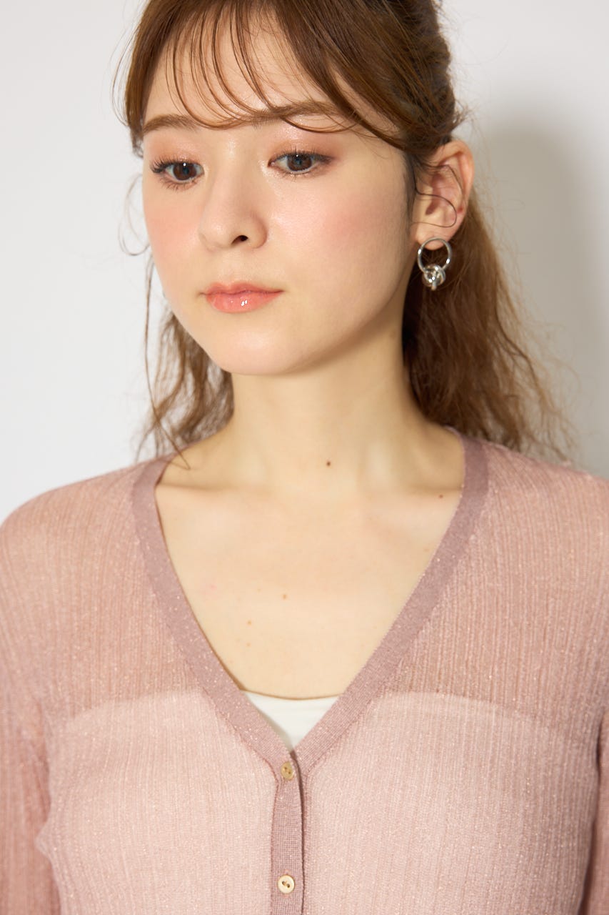 スカラップクロップドニットカーディガン PNK FREE