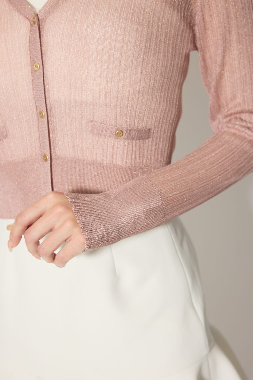 スカラップクロップドニットカーディガン PNK FREE