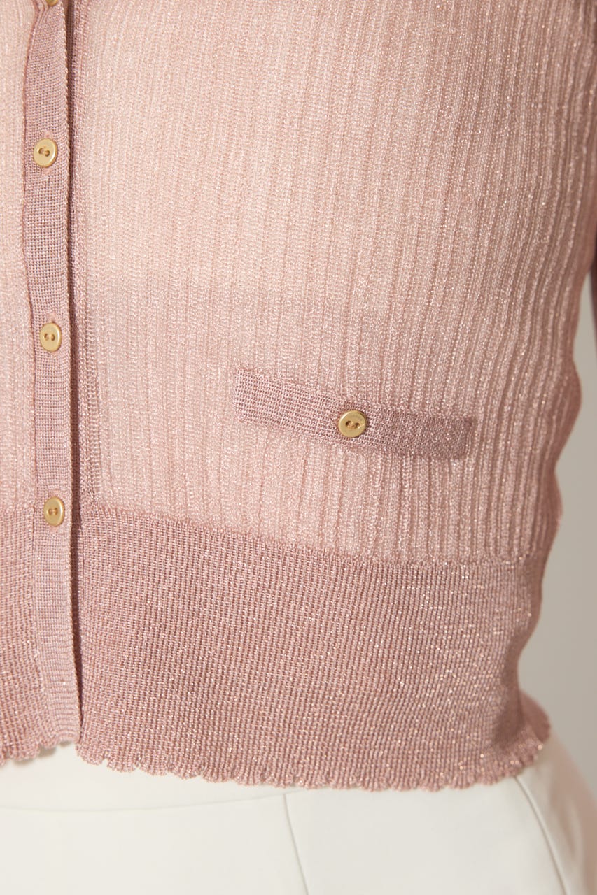 スカラップクロップドニットカーディガン PNK FREE