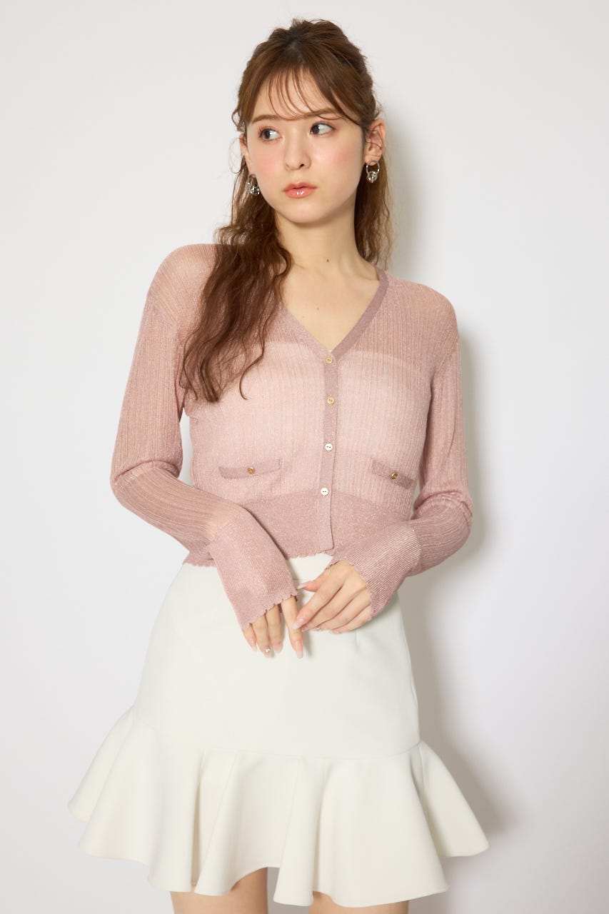 スカラップクロップドニットカーディガン PNK FREE