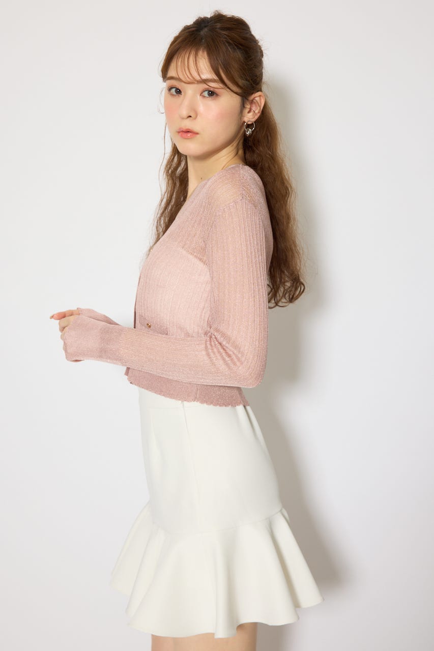 スカラップクロップドニットカーディガン PNK FREE