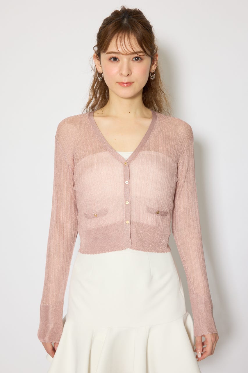 スカラップクロップドニットカーディガン PNK FREE