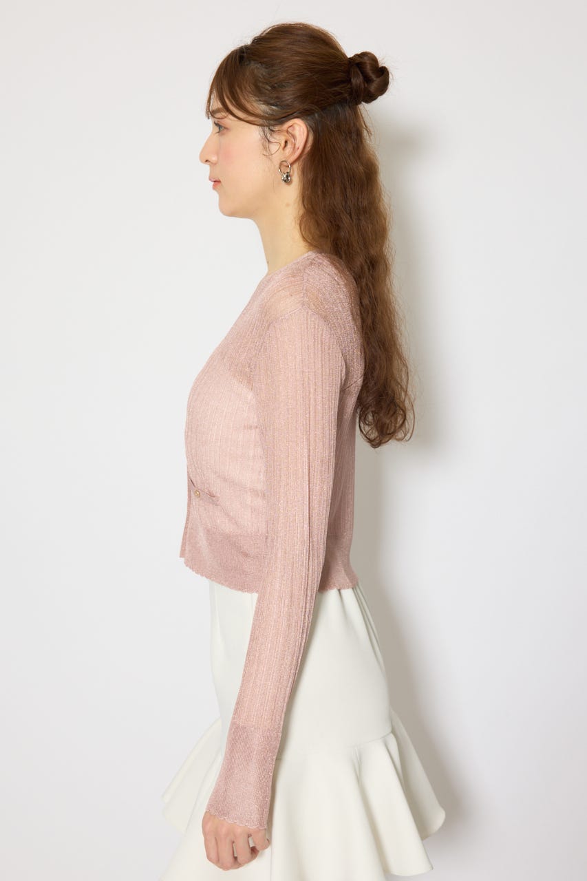スカラップクロップドニットカーディガン PNK FREE
