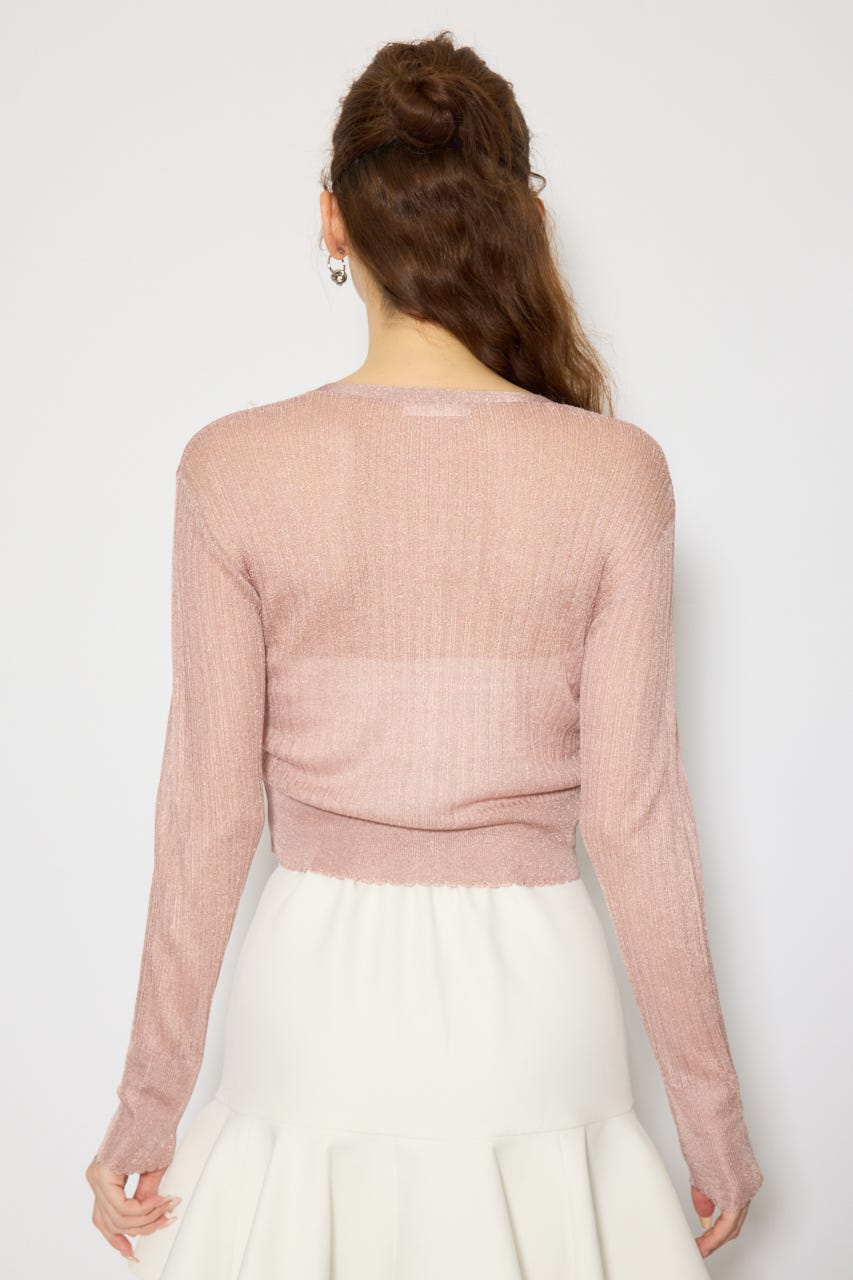 スカラップクロップドニットカーディガン PNK FREE